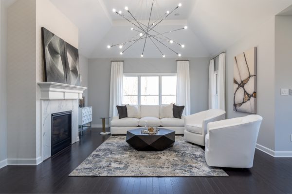 Sputnik style chandelier in living room